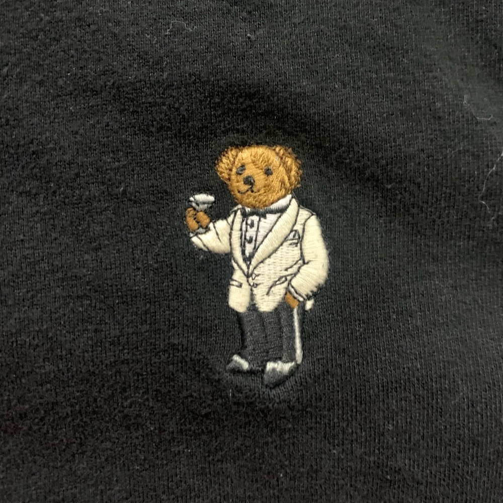 Vintage 2013 Polo by Ralph Lauren Black Pullover Martini Bear Hoodie Size Medium